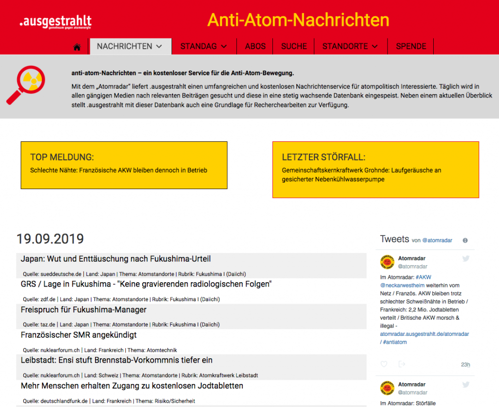 2019: Webseite atomradar.ausgestrahlt.de